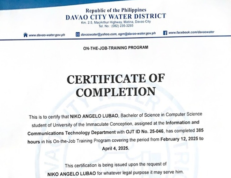 Davao City Water District Internship